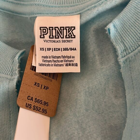 Victoria's Secret PINK Blue W/Logo Varsity Notch Sweatshirt, size XS , NWT - Picture 6 of 9